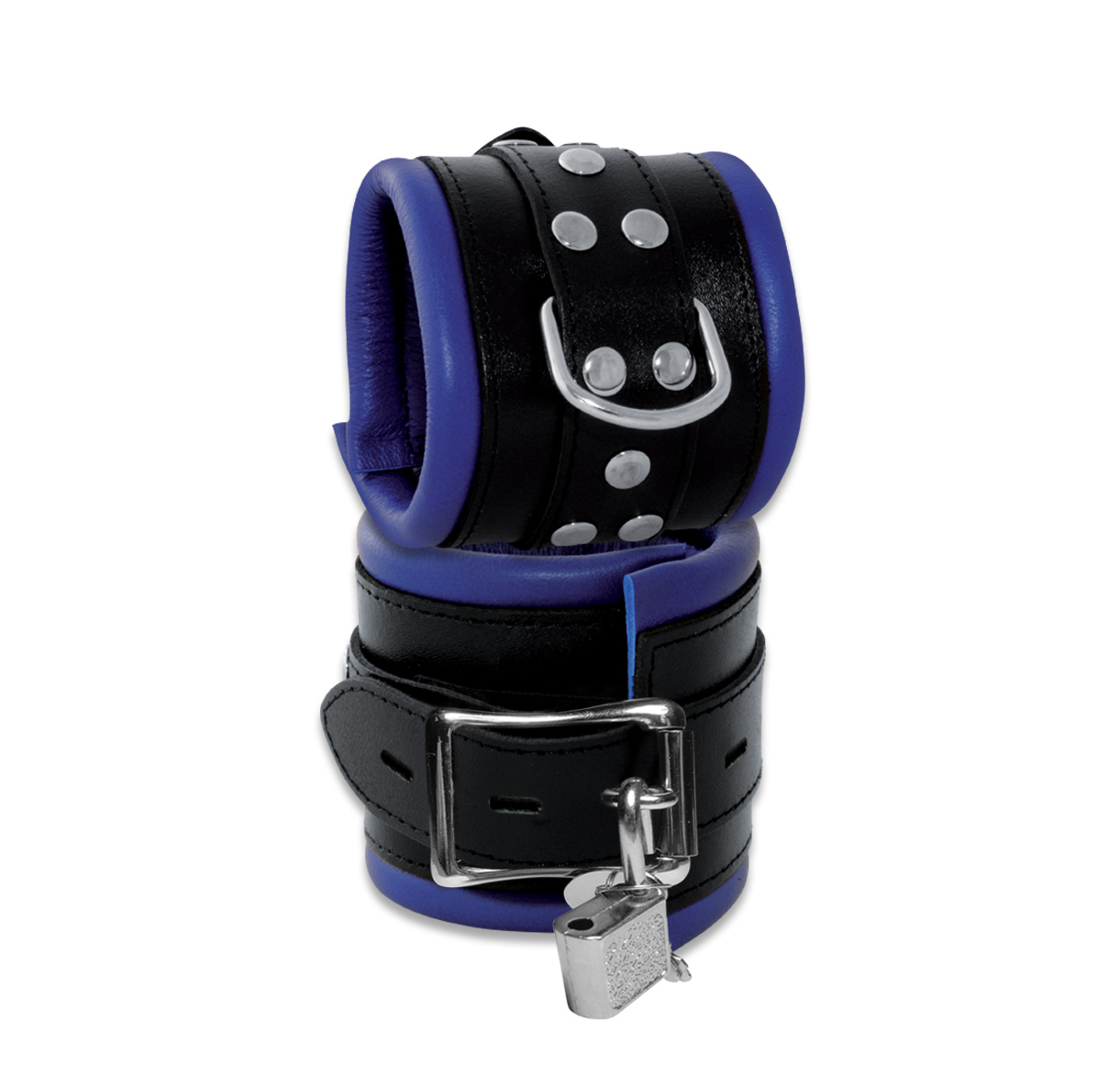 High Quality - Leder Handfessel Blau abschließbar